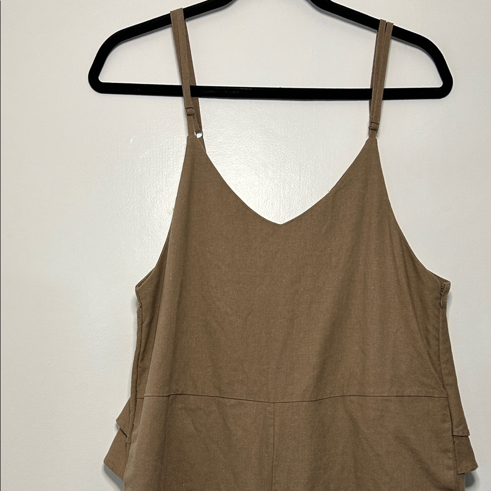 Elegant Khaki Jumpsuit Linen Cotton Blend Size M - Picture 2 of 13
